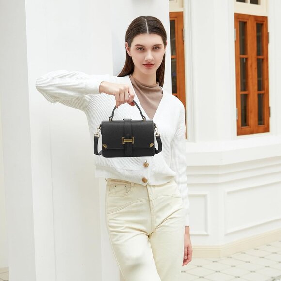 Women's B-black Leather Satchel Small Classy Crossbody Bag Purse Fashion Handbag - Picture 3 of 7